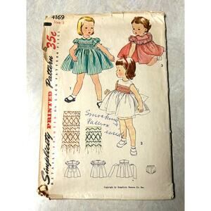Vintage 1950's Simplicity Pattern #4169 Toddler Girls Smocked Dress Size 3